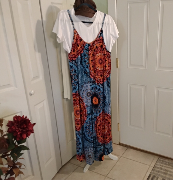 none Pants - 3892 Size XL Beautiful Multi Color Jumpsuit With Adjustable Straps.